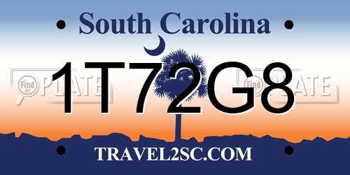 1T72G8 South Carolina License Plate
