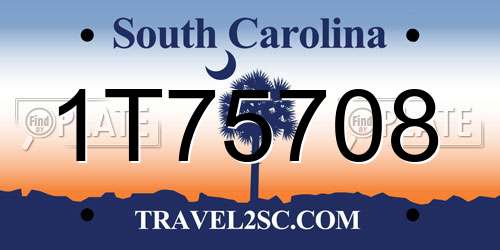 1T75708 South Carolina License Plate