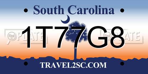 1T77G8 South Carolina License Plate