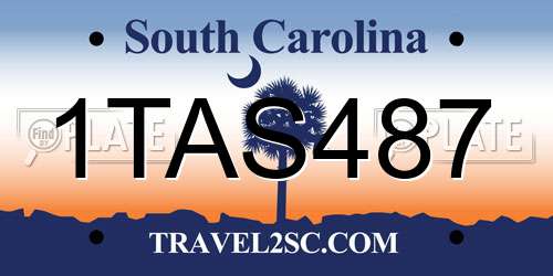 1TAS487 South Carolina License Plate