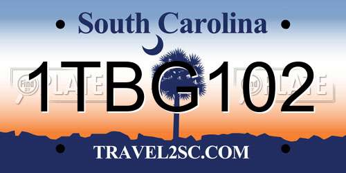 1TBG102 South Carolina License Plate