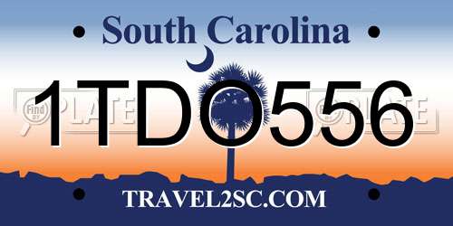 1TDO556 South Carolina License Plate