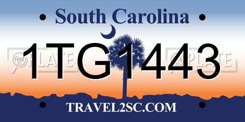 1TG1443 South Carolina License Plate