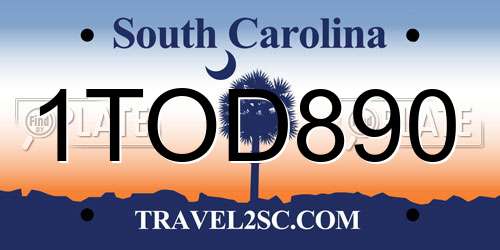 1TOD890 South Carolina License Plate