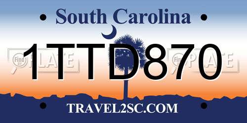 1TTD870 South Carolina License Plate
