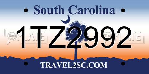 1TZ2992 South Carolina License Plate