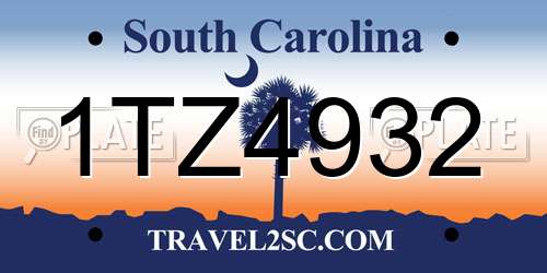 1TZ4932 South Carolina License Plate