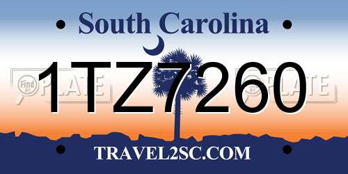 1TZ7260 South Carolina License Plate
