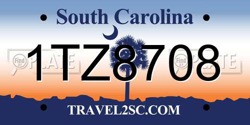 1TZ8708 South Carolina License Plate