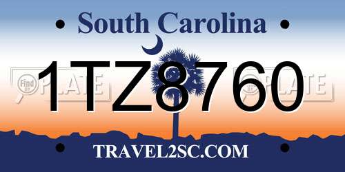 1TZ8760 South Carolina License Plate