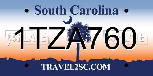 1TZA760 South Carolina License Plate