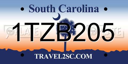 1TZB205 South Carolina License Plate