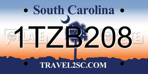 1TZB208 South Carolina License Plate