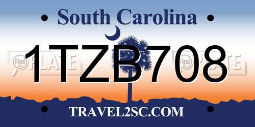 1TZB708 South Carolina License Plate
