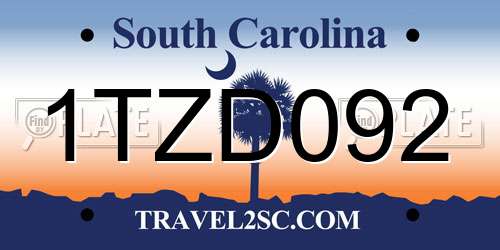 1TZD092 South Carolina License Plate