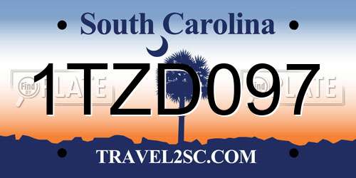 1TZD097 South Carolina License Plate