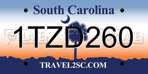 1TZD260 South Carolina License Plate