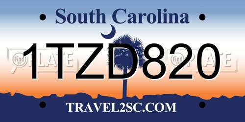 1TZD820 South Carolina License Plate