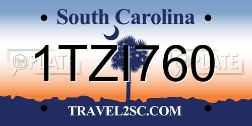1TZI760 South Carolina License Plate