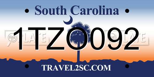 1TZO092 South Carolina License Plate