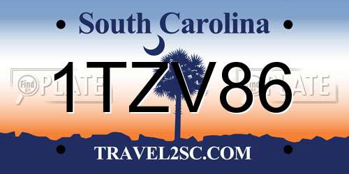 1TZV86 South Carolina License Plate