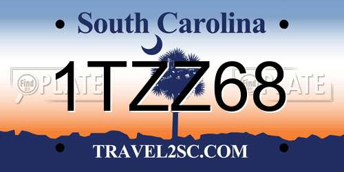 1TZZ68 South Carolina License Plate