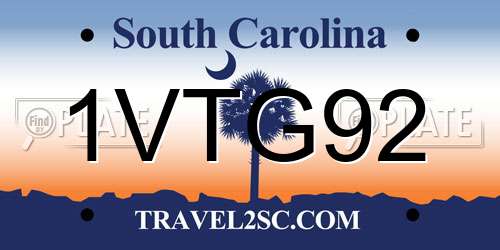 1VTG92 South Carolina License Plate