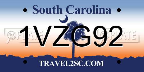 1VZG92 South Carolina License Plate