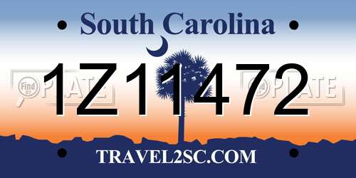 1Z11472 South Carolina License Plate