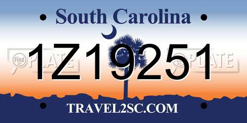 1Z19251 South Carolina License Plate