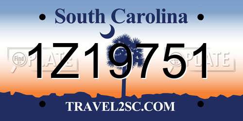 1Z19751 South Carolina License Plate