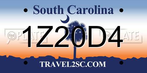 1Z20D4 South Carolina License Plate