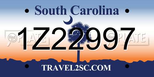 1Z22997 South Carolina License Plate