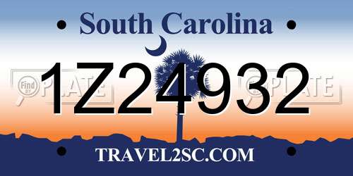 1Z24932 South Carolina License Plate