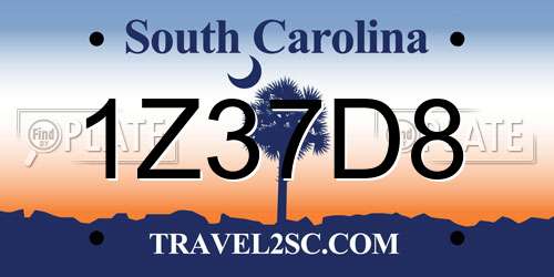 1Z37D8 South Carolina License Plate