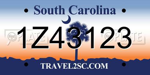 1Z43123 South Carolina License Plate