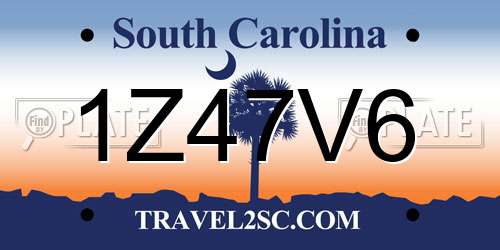 1Z47V6 South Carolina License Plate