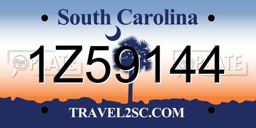 1Z59144 South Carolina License Plate
