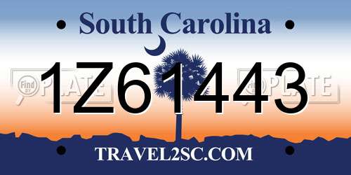1Z61443 South Carolina License Plate