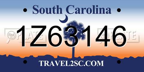 1Z63146 South Carolina License Plate