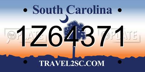 1Z64371 South Carolina License Plate