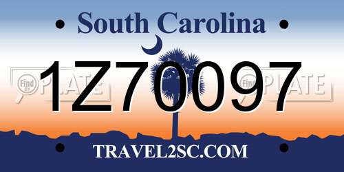 1Z70097 South Carolina License Plate