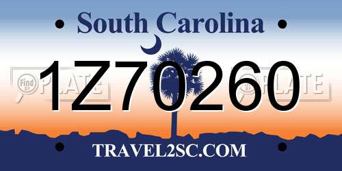 1Z70260 South Carolina License Plate