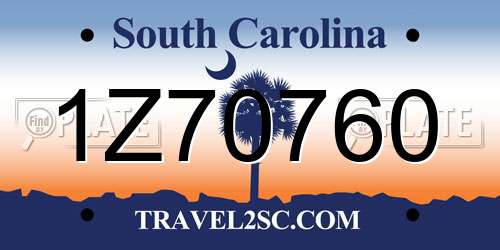 1Z70760 South Carolina License Plate