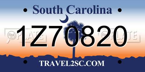 1Z70820 South Carolina License Plate