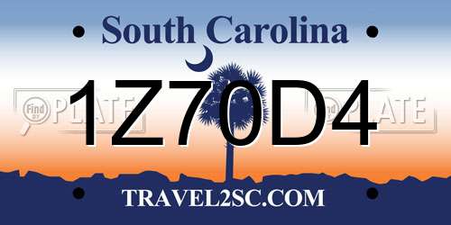 1Z70D4 South Carolina License Plate