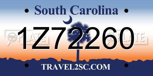 1Z72260 South Carolina License Plate