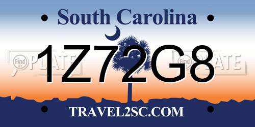 1Z72G8 South Carolina License Plate