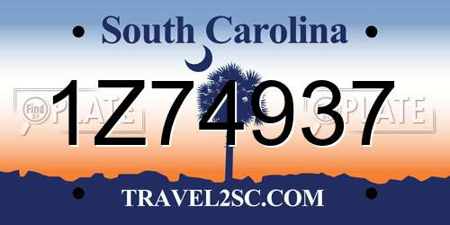 1Z74937 South Carolina License Plate