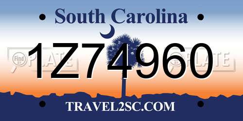 1Z74960 South Carolina License Plate